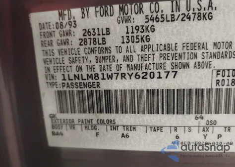 1994 Lincoln Town Car Executive из США, поврежденный, VIN 1LNLM81W7RY620177